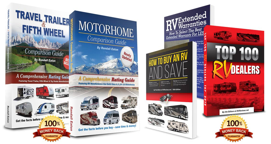 Travel trailer guide, motorhome guide, and the three bonus offer books